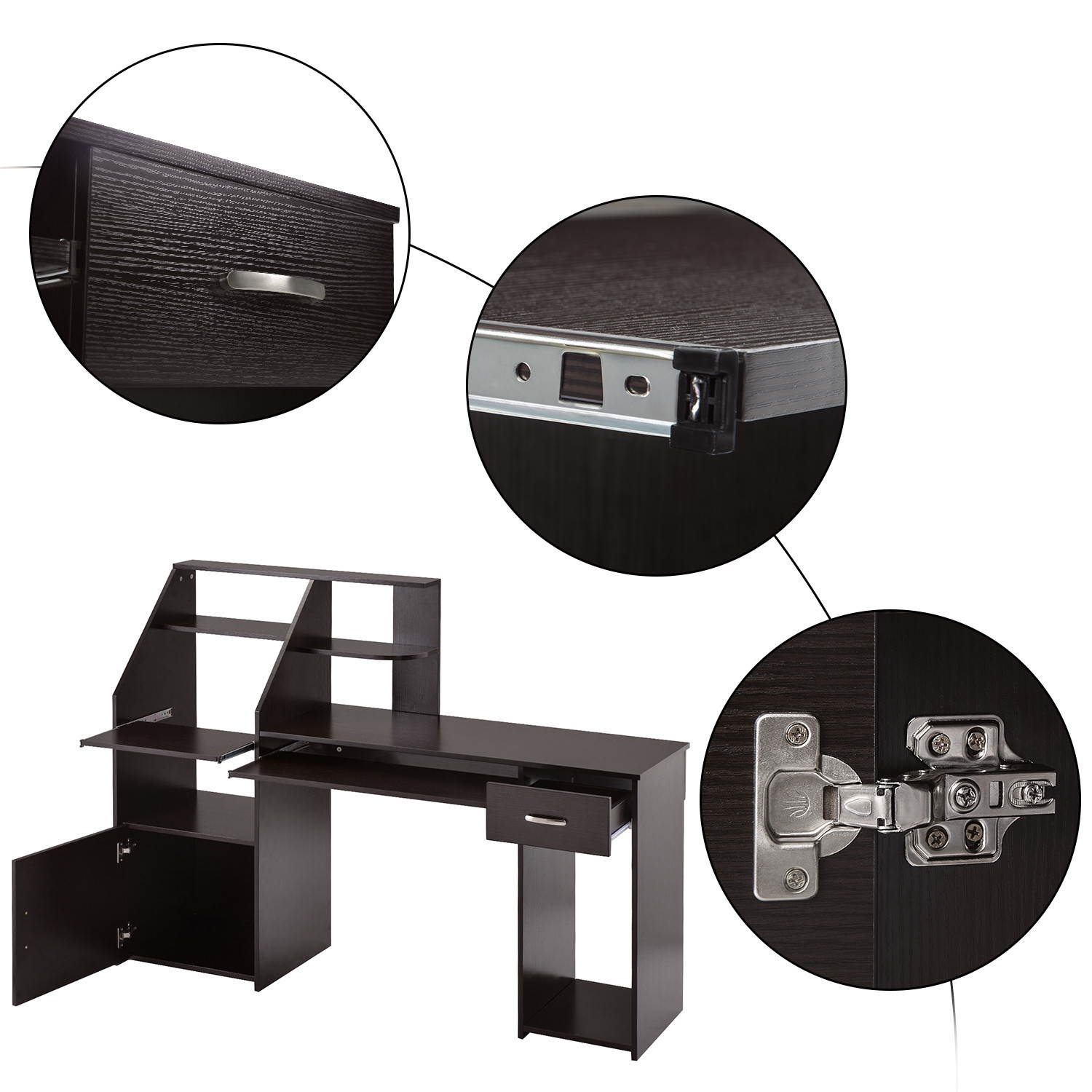 Multi-Functions Computer Desk with Cabinet Espresso