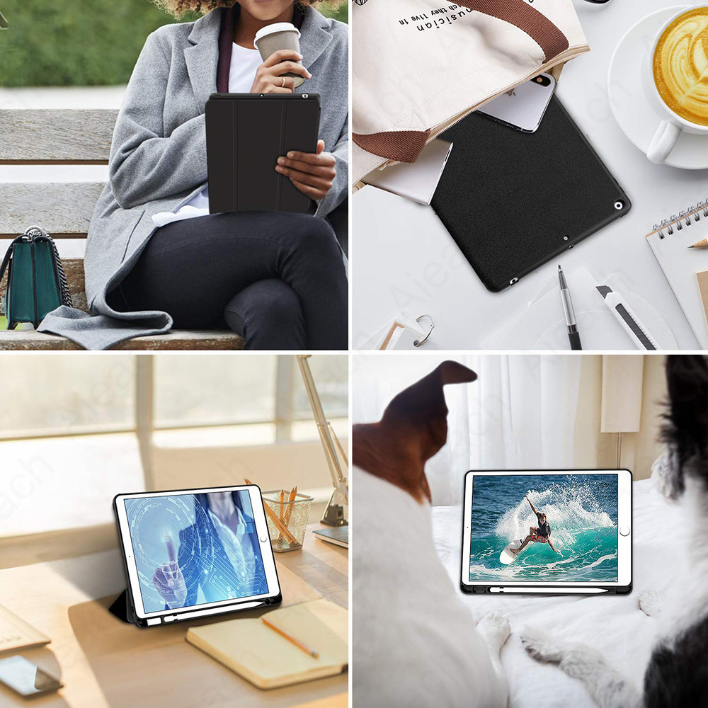 For iPad 10.2 2019 Case Soft TPU Tablet Cover with Pencil Holder Smart Funda Capa