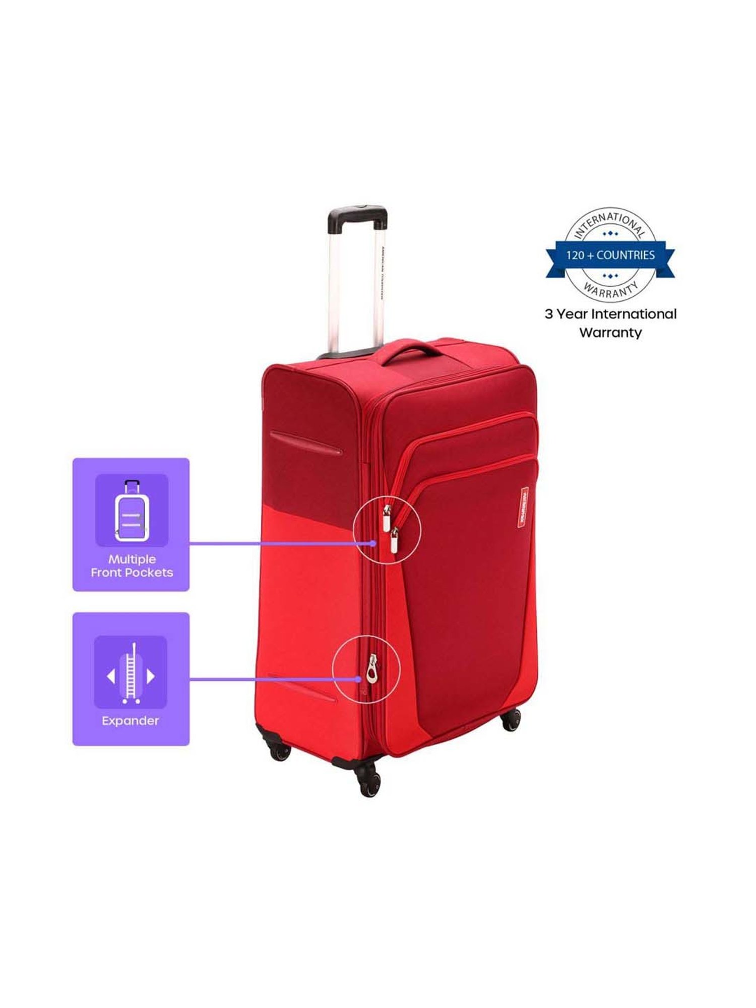 American Tourister Kansas Red Color Block Soft Cabin Trolley Bag - 40 cm