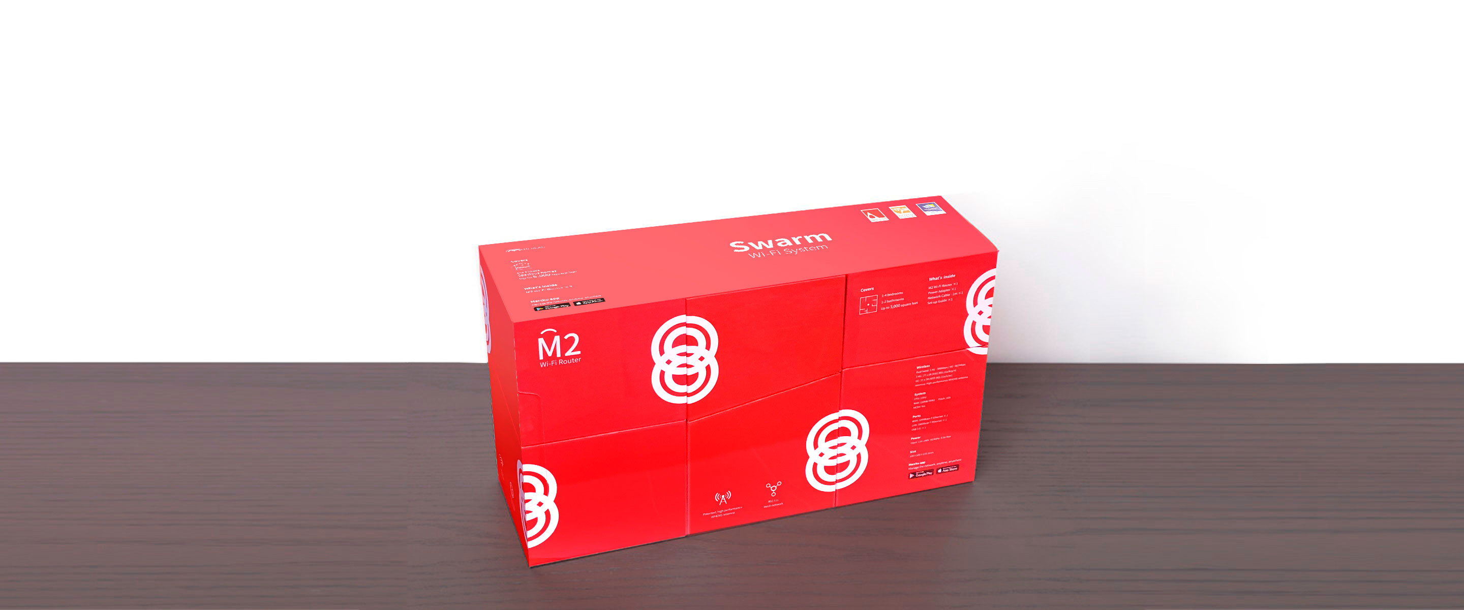 M2 Swarm - Mesh Wi-Fi System, includes 3* Wireless Mercku Hive WiFi Routers (3 M2 Standalones) Whole Home Coverage 6000 sq. ft Wi-Fi Extenders Automatic Mesh Wi-Fi Connection ac1200