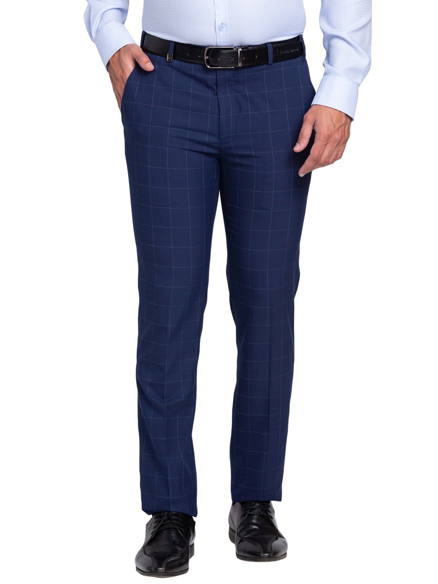 Park Avenue Blue Super Slim Fit Checks Trousers