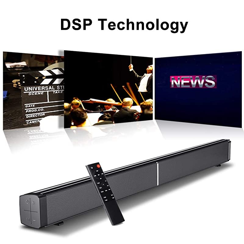 Sound Bar 20 Channel Home Theater Sound Bar with Builtin Subwoofer Wired and Wireless Bluetooth 50 Audio Speaker 32 Inch 60W DSP Bass AdjustableWall Mountable