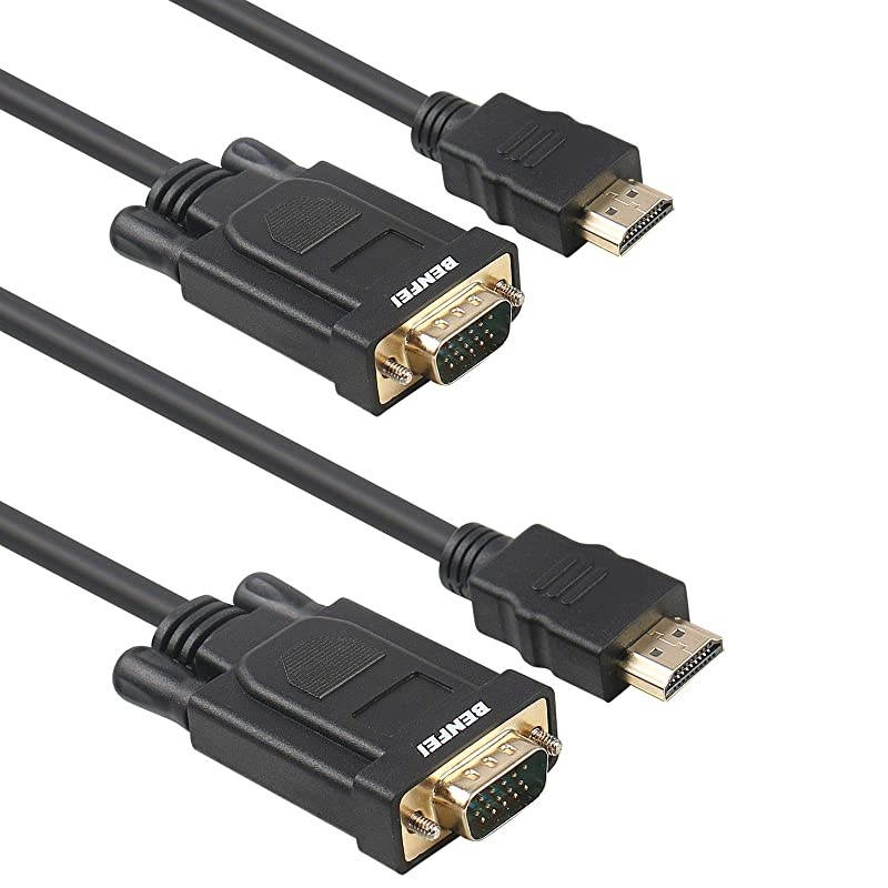 HDMI to VGA  2 Pack HDMI to VGA 6 Feet Cable Male to Male Compatible for Computer Desktop Laptop PC Monitor Projector HDTV Raspberry Pi Roku Xbox and More