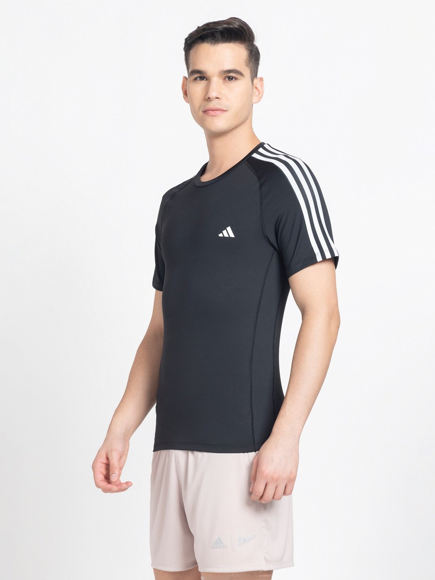adidas Black Super Slim Fit Striped Training T-Shirt