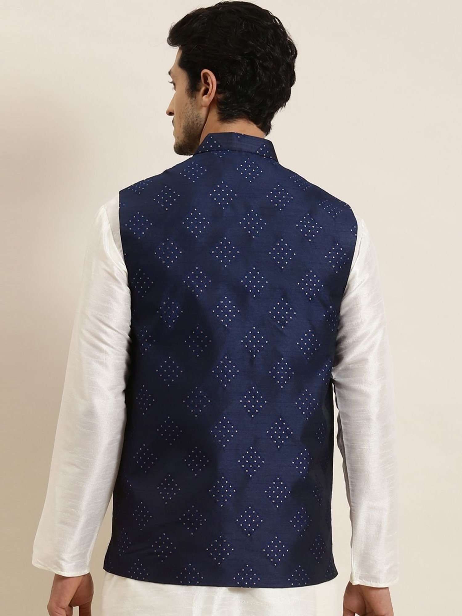 Sojanya Navy Regular Fit Self Pattern Nehru Jacket