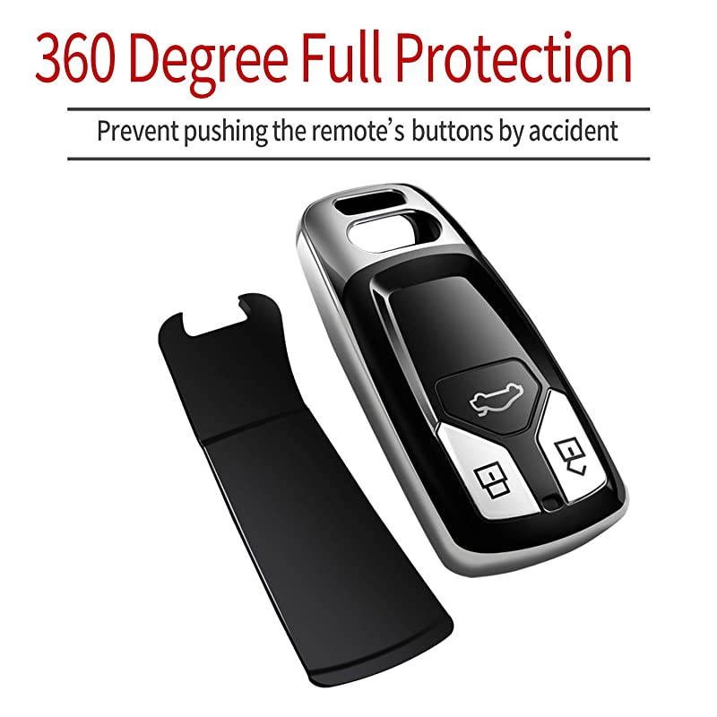 for Audi Key Fob Cover Special Soft TPU Key Case Cover Protector Compatible with Audi A4 Q7 Q5 TT A3 A6 SQ5 R8 S5 Smart Key Silver