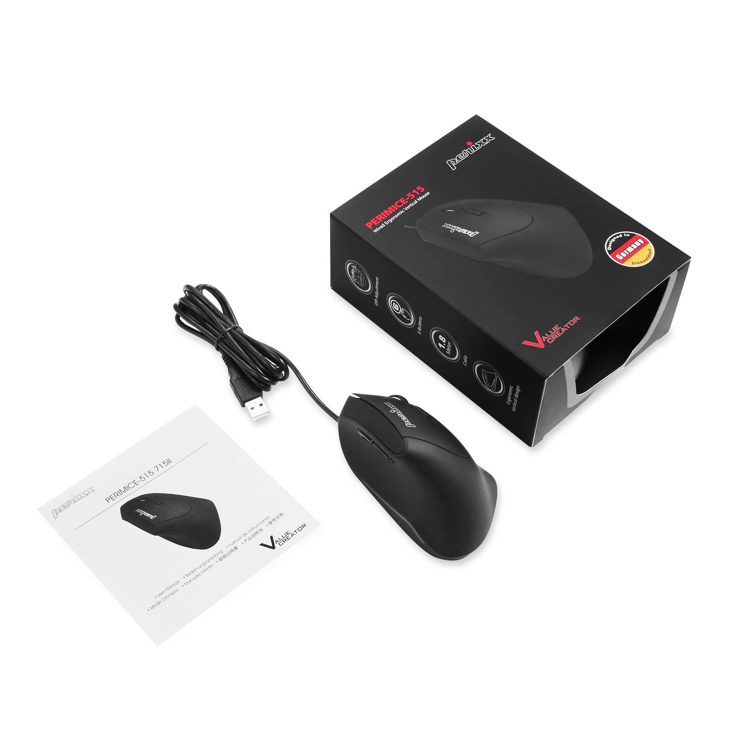 Perixx PERIMICE-804 Ergonomic Bluetooth 3.0 Wireless Vertical Optical Mouse - 6 Buttons, 3 Adjustable (800/1200/1600) DPI - for Windows, Android Tablet and PC - Right Handed - Black -AES 128 bit