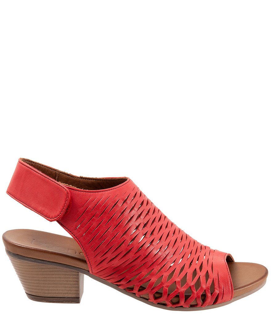 Bueno Lacey Accordion Perforated Leather Block Heel Sling Sandals