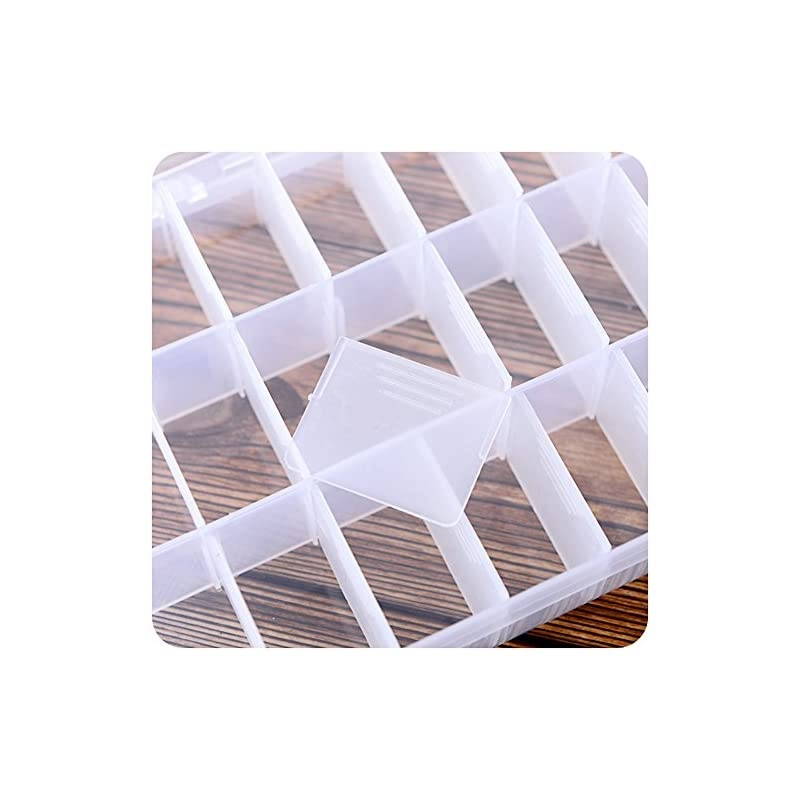 Transparent Plastic Grid Box Storage Organizer for Display Collection with Adjustable Dividers - 36 Clear Grids - 10.8"x7.0"x1.8" - Free Letter Sticker