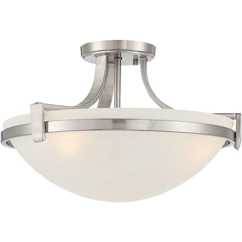 Regency Hill Modern Ceiling Light Semi Flush Mount Fixture Brushed Nickel 18" Wide Marbleized Glass Bowl for Living Room Kitchen