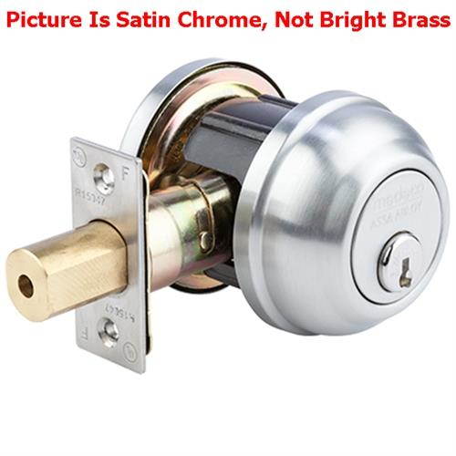 Medeco 14-12110-00-605 Bright Brass 14 Series Grade 2 Commercial Single Cylinder Deadbolt With An Adjustable Backset, And High Security 00 Original Keyway