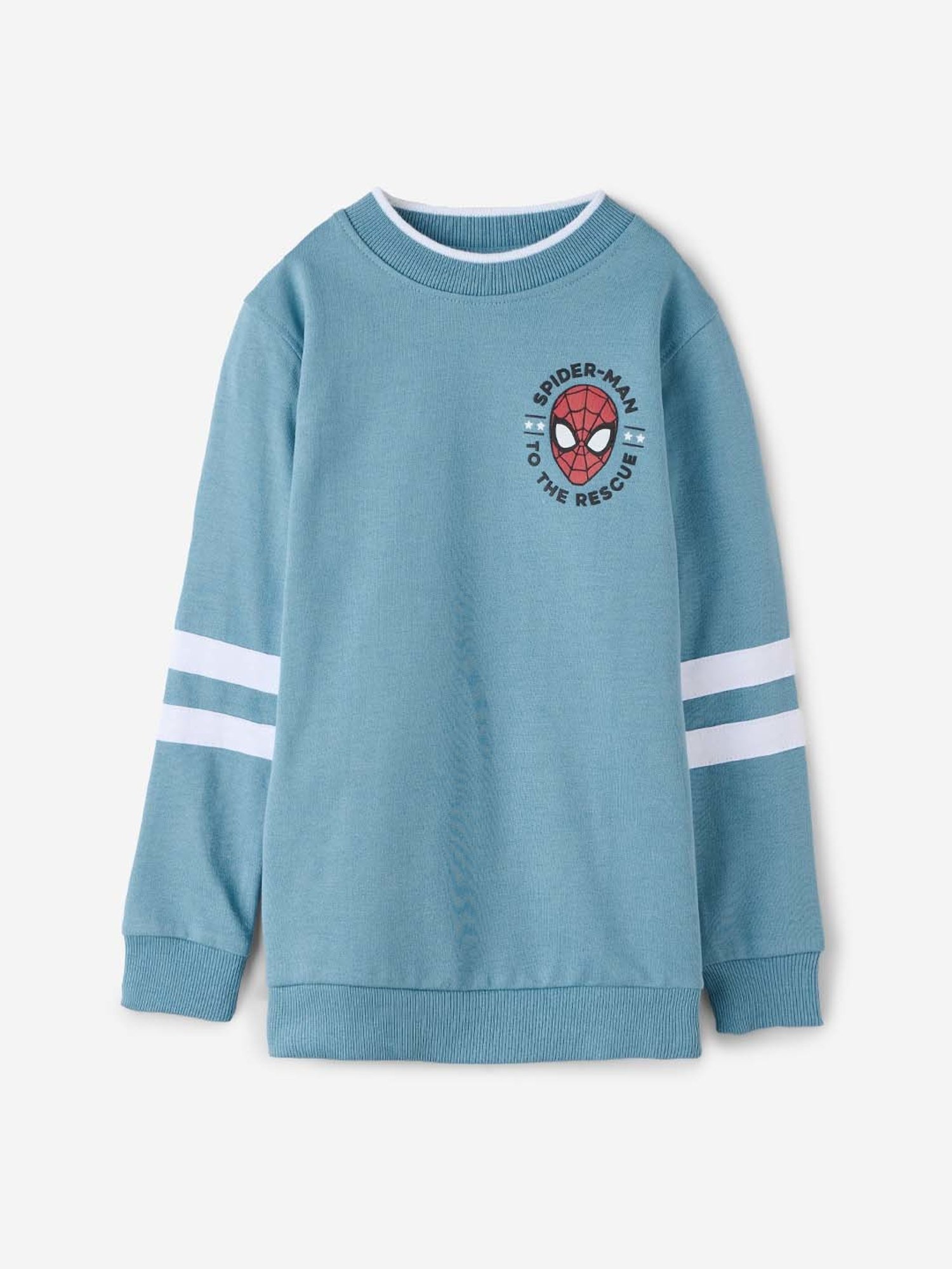The Souled Store Kids Blue Cotton Printed Full Sleeves Spiderman Sweatshirt
