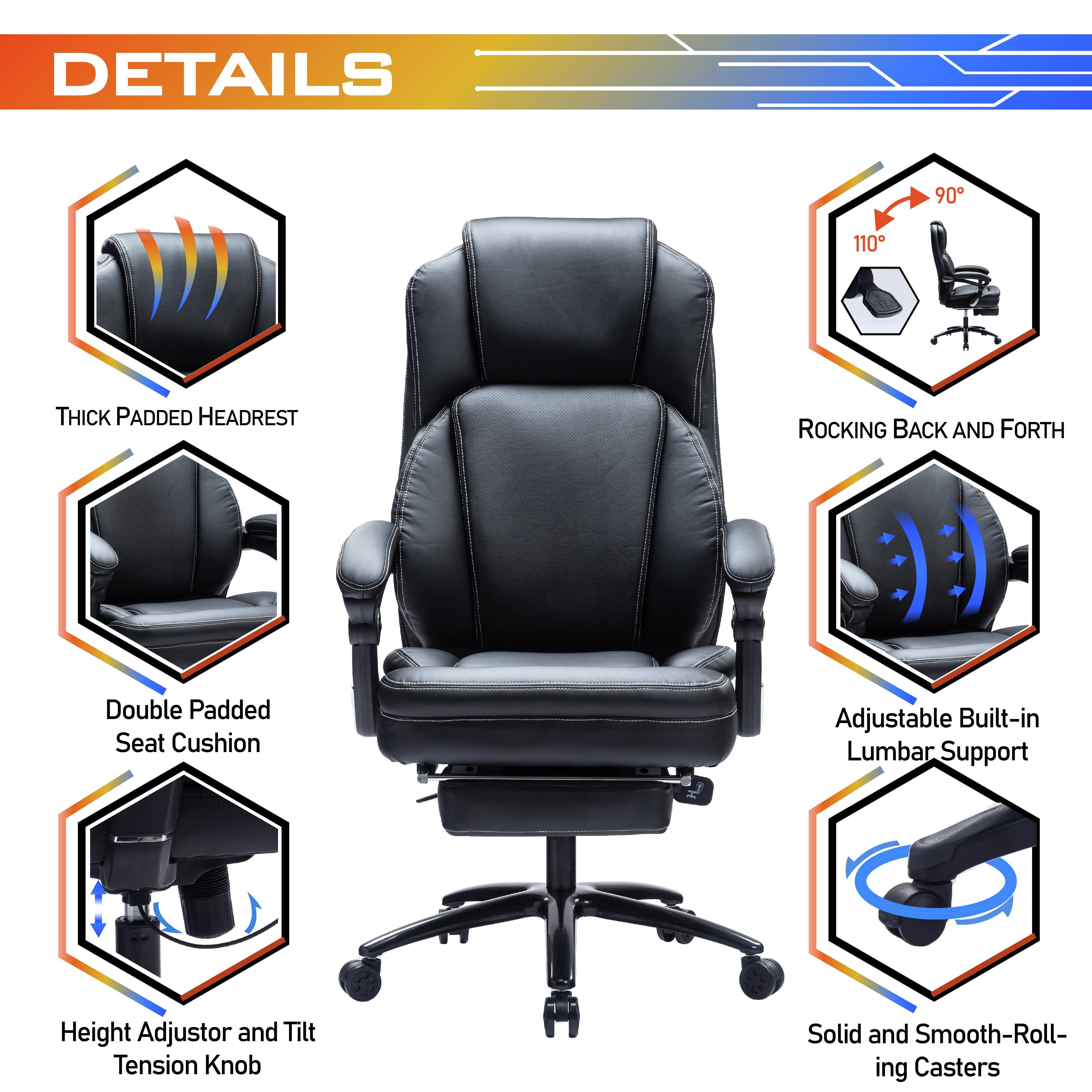 Kasorix Big and Tall Executive Office Chair with Footrest,Desk Chairs with Lumbar Support,Ergonomic Adjustable Bonded PU Leather Rolling Chair
