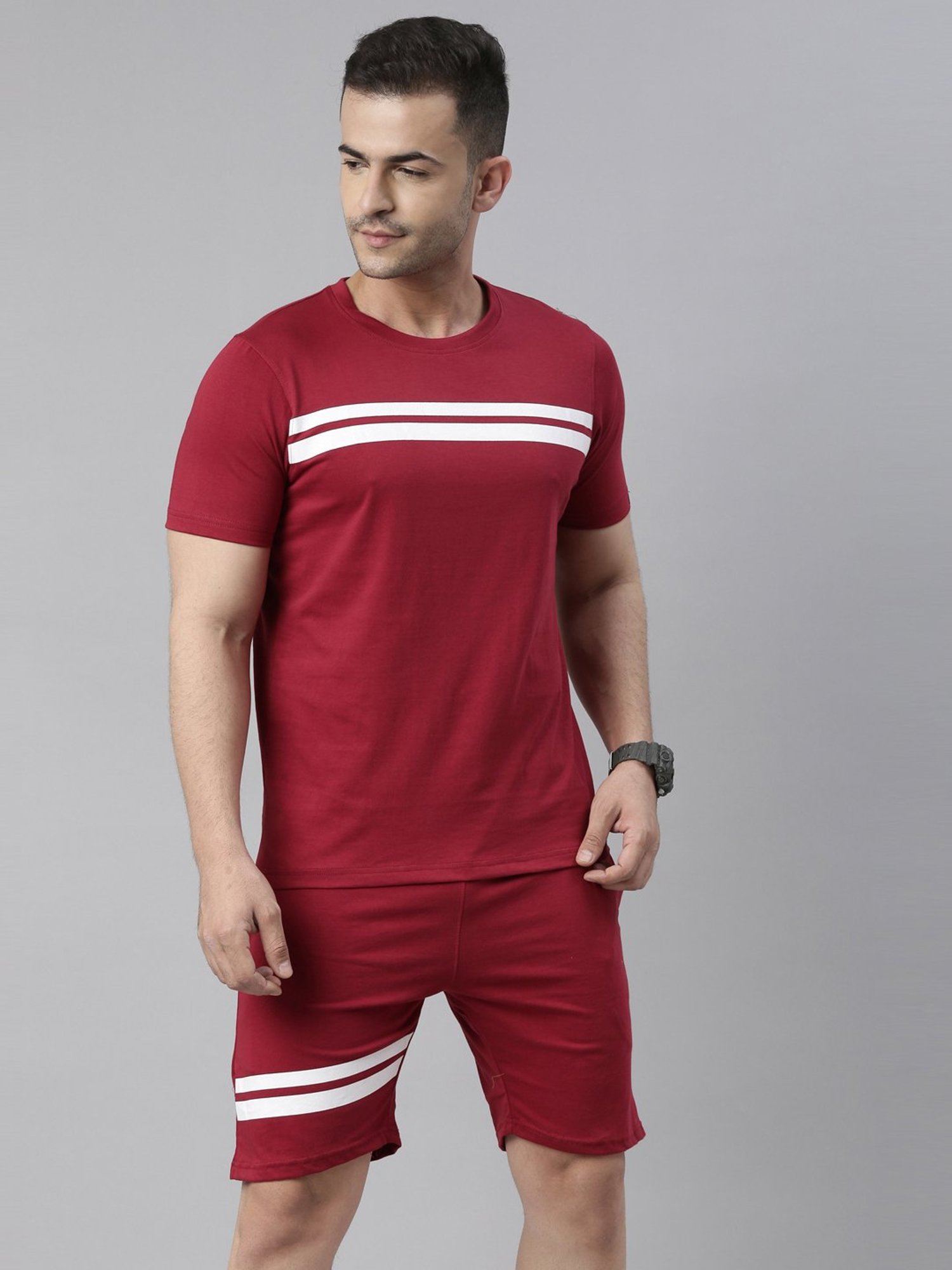 Bushirt Maroon Cotton T-Shirt & Shorts Set