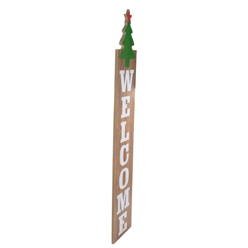 Northlight 31.5" Green Christmas Tree and Red Star Tall Wooden Welcome Sign