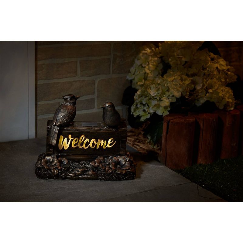 10" LED Solar Welcome Birds Sign Brown - Smart Solar