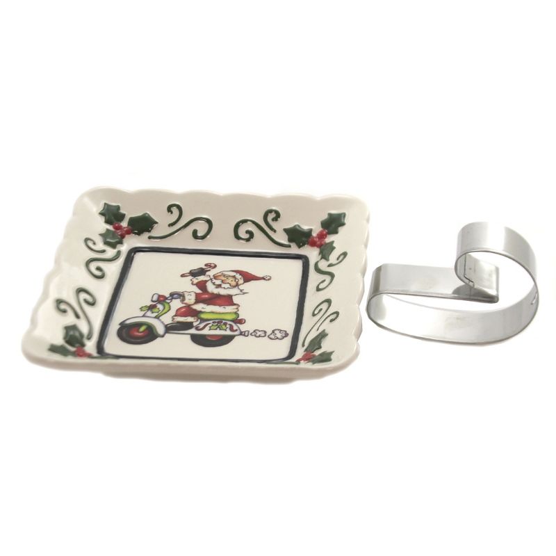 Tabletop 5.5" Santa On Scooter Square Dish Ivy Candy Nut Cookie Cutter Cosmos Gifts Corp.  -  Serving Platters