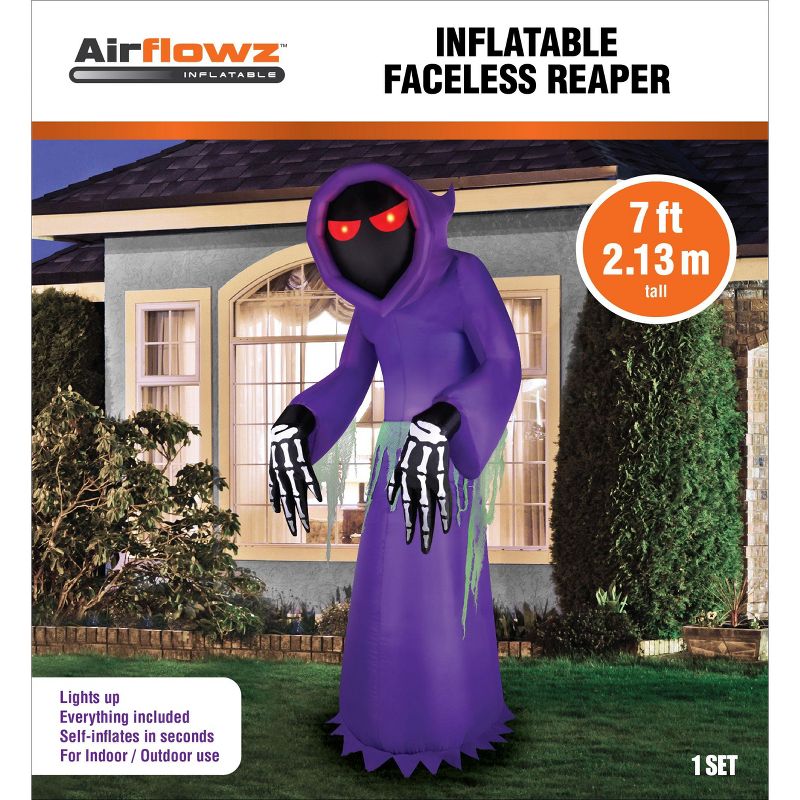 Occasions 7' Inflatable Faceless Reaper   Purple, 7 ft Tall, Multicolored