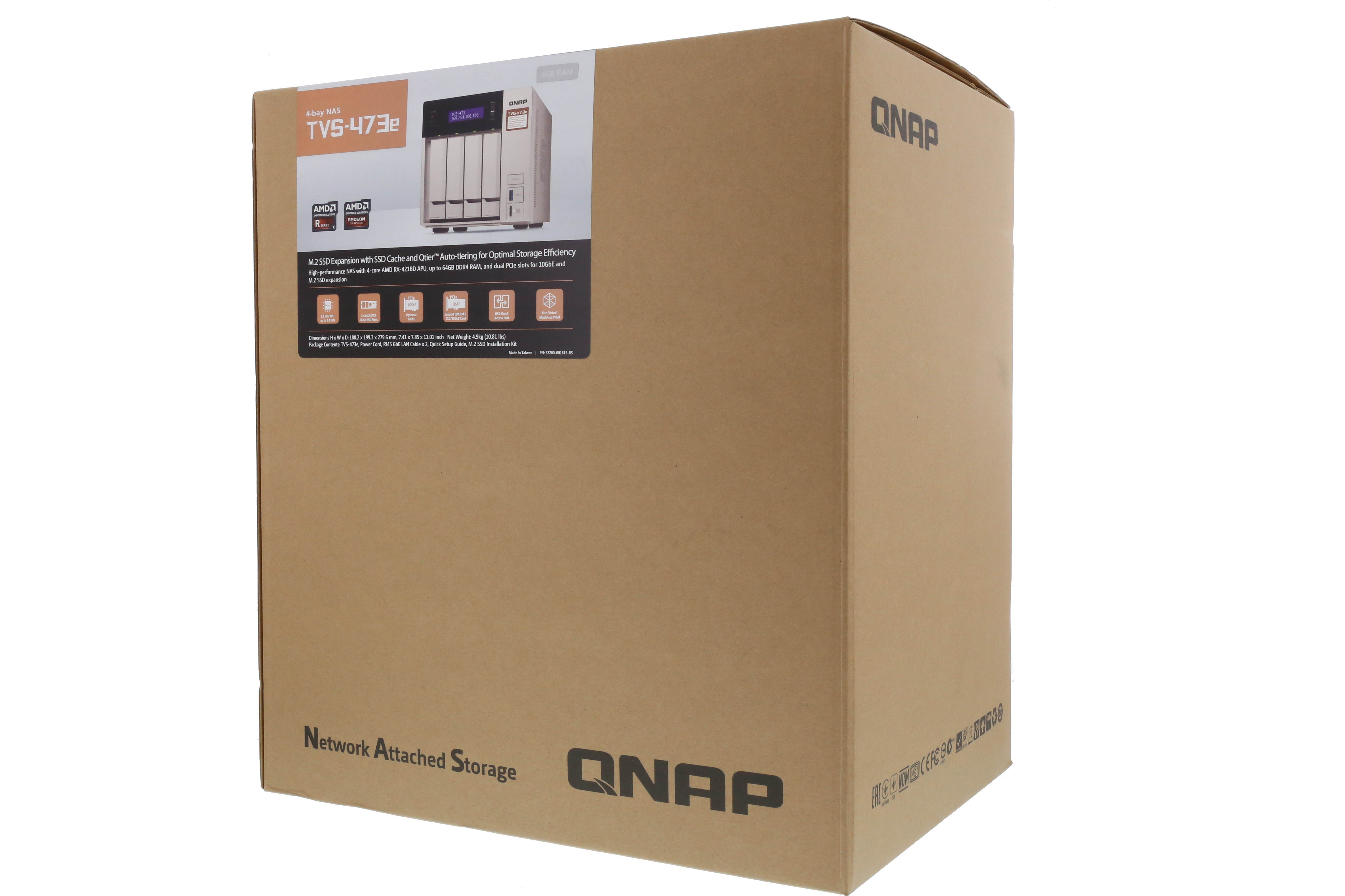 Qnap 4-bay NAS/iSCSI IP-SAN, AMD R series Quad-core 2.1GHz, 4GB RAM, 10G-ready (TVS-473e-4G-US)