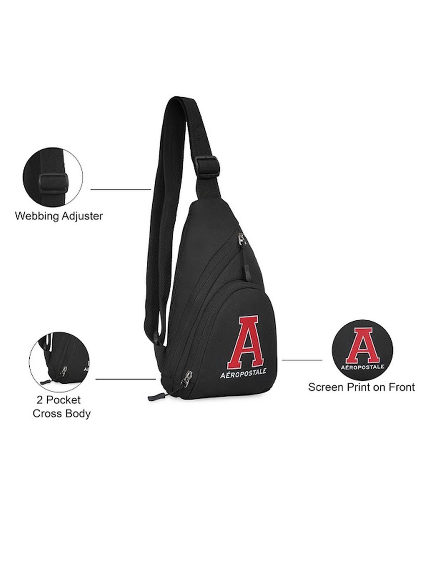 Aeropostale Chandler Black Polyester Printed Cross Body Bag