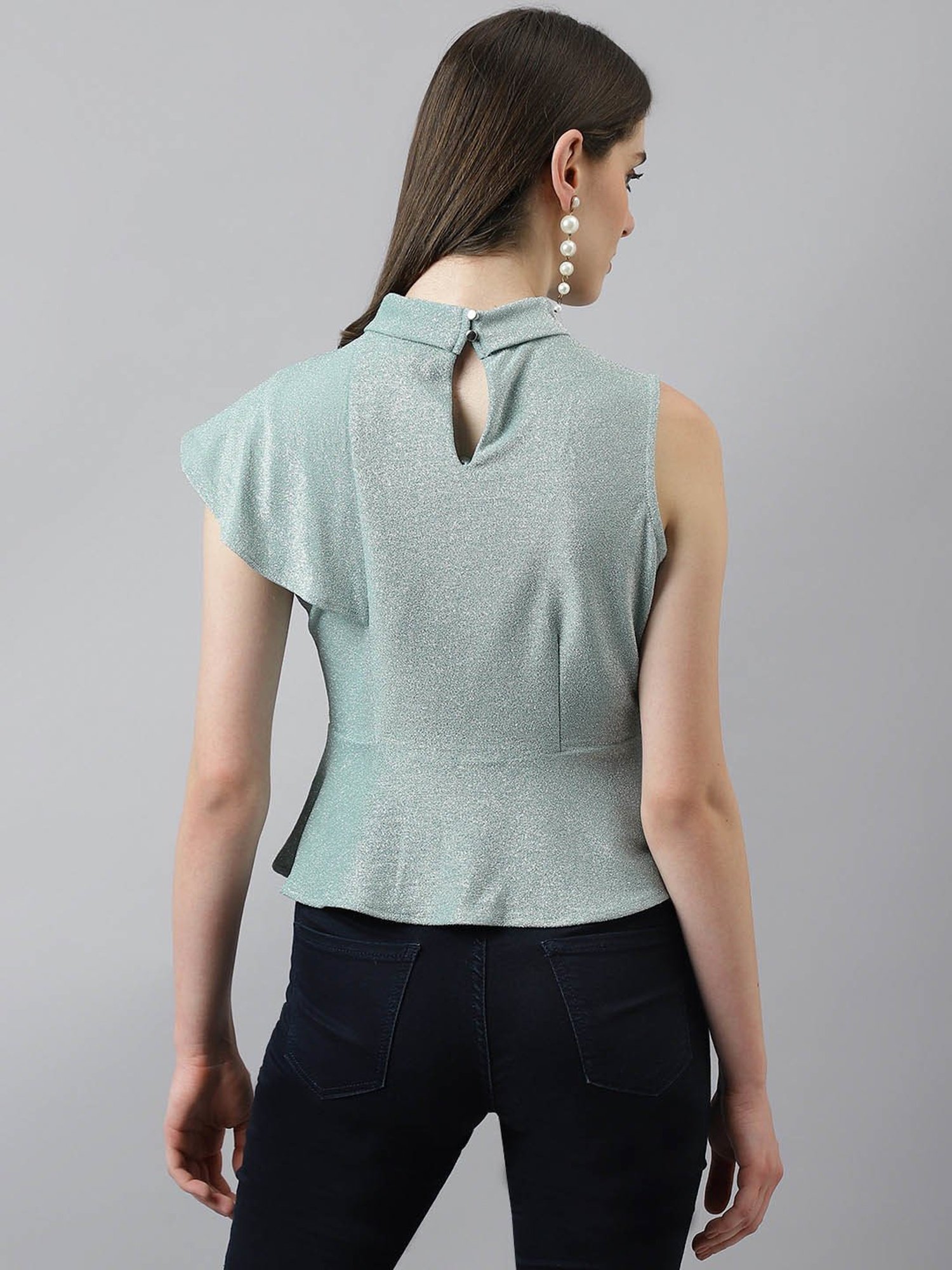 Latin Quarters Green Textured Peplum Top