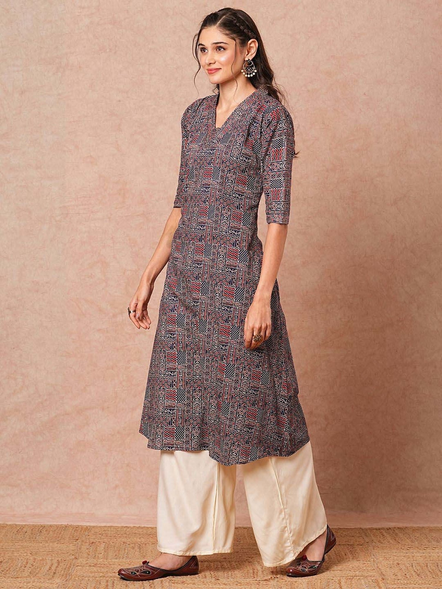 Fashor Navy & White Cotton Printed Kurta & Palazzo Set