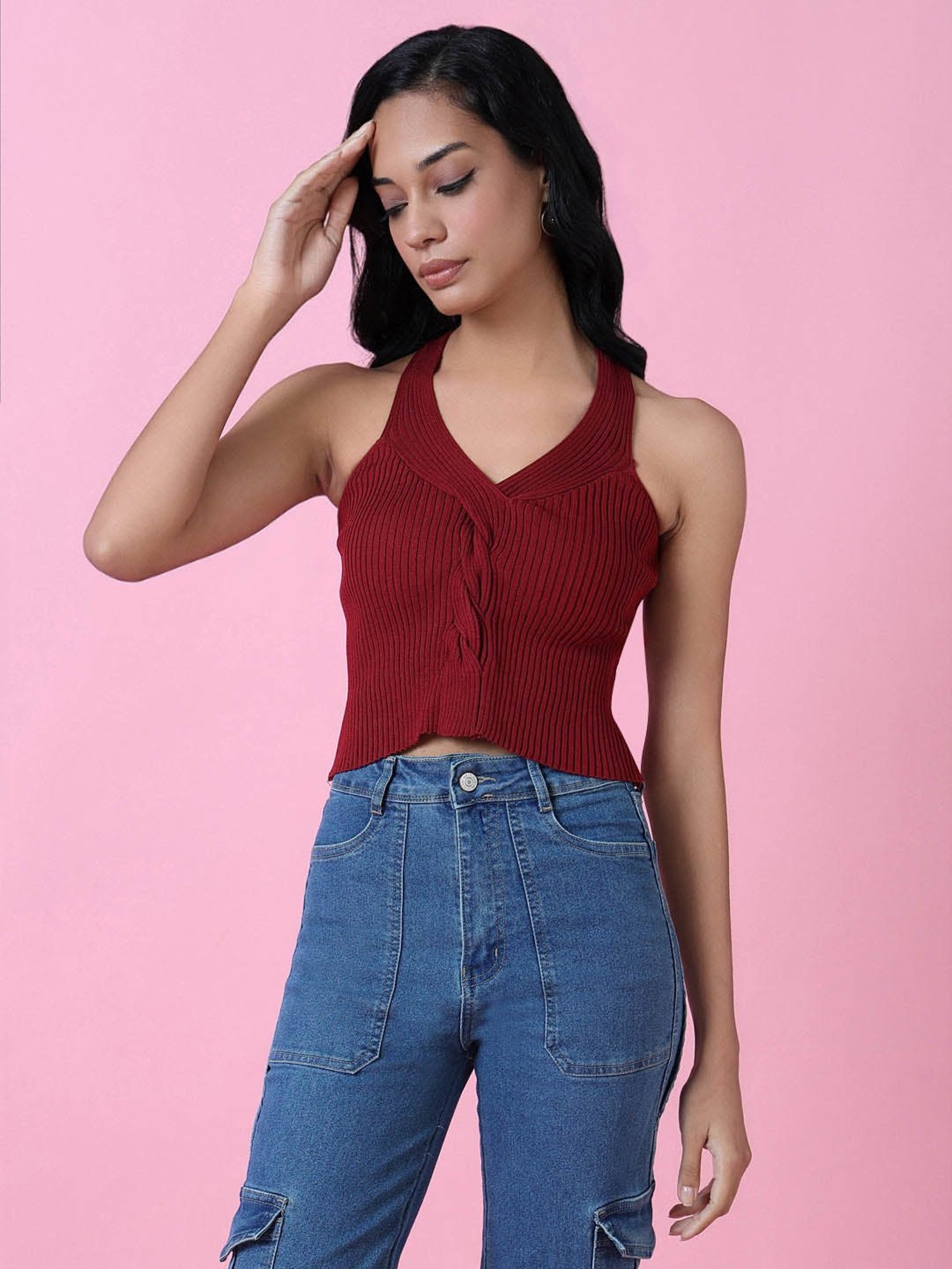 SHOWOFF Red Regular Fit Crop Top