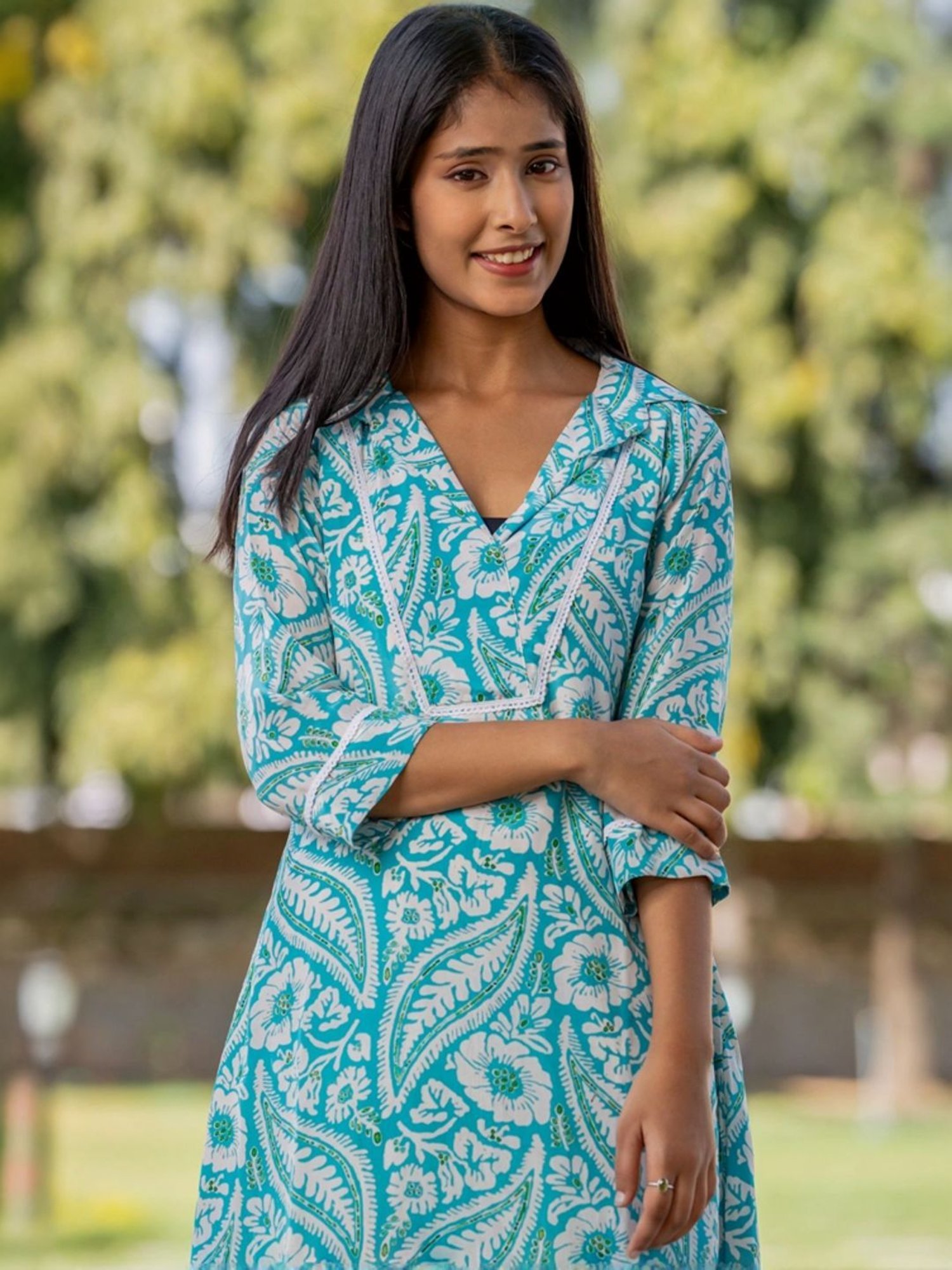 HOUSE OF JAMOTI Blue Printed Kurta Palazzo Set