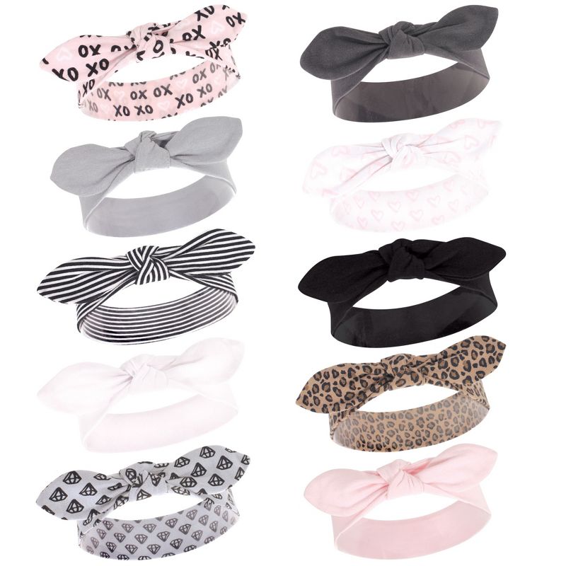Hudson Baby Infant Girl Cotton Headbands 10pk, Xoxo, 0-24 Months