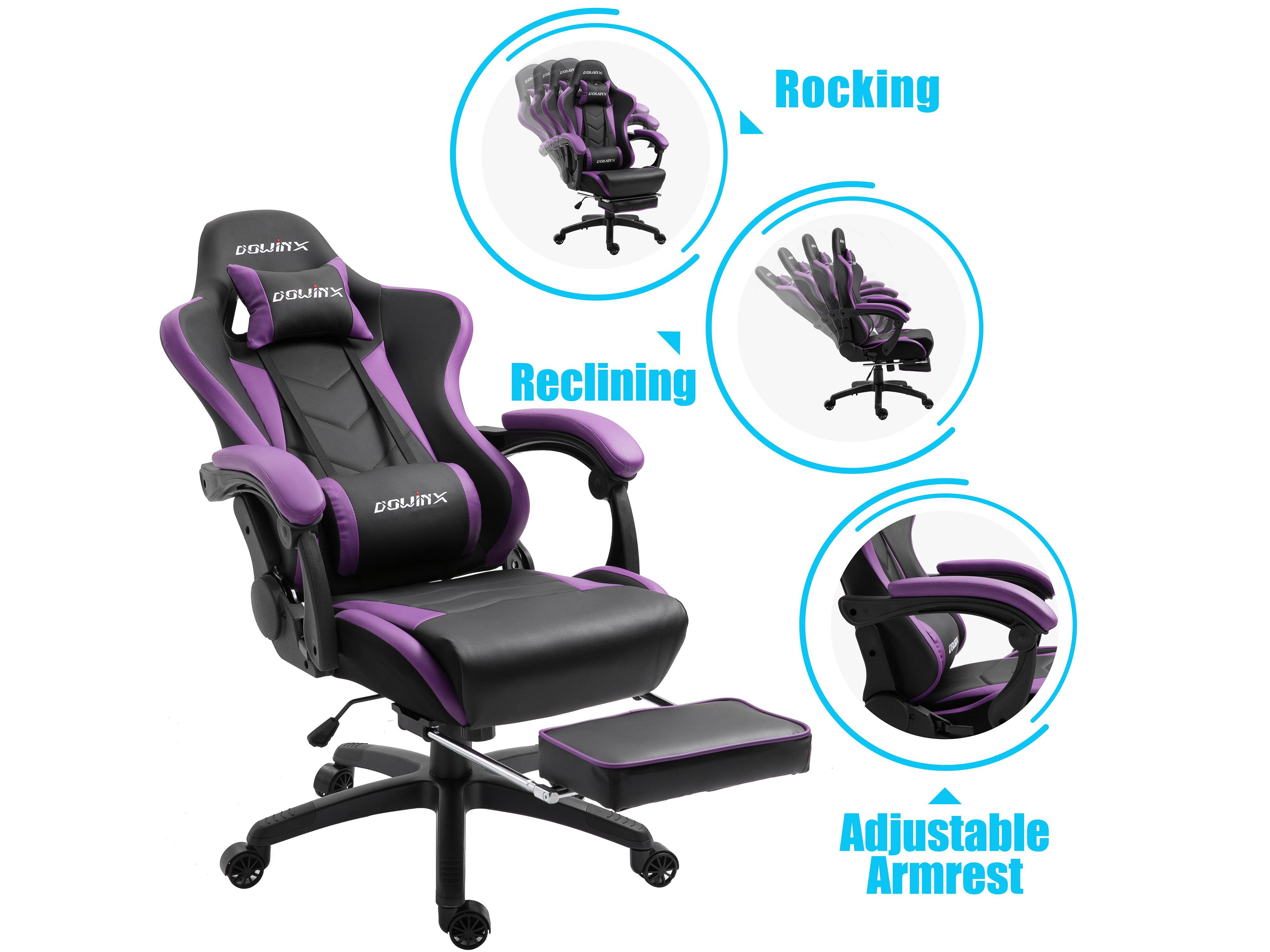 Dowinx Gaming Chair Ergonomic Office Recliner for Computer with Massage Lumbar Support, Racing Style Armchair PU Leather E-Sports Gamer Chairs with Retractable Footrest (Black&Gray)