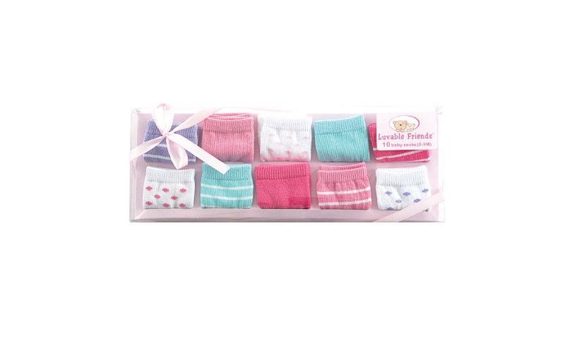 Luvable Friends Baby Girl Socks Giftset, Pink 10-Pack, 0-9 Months
