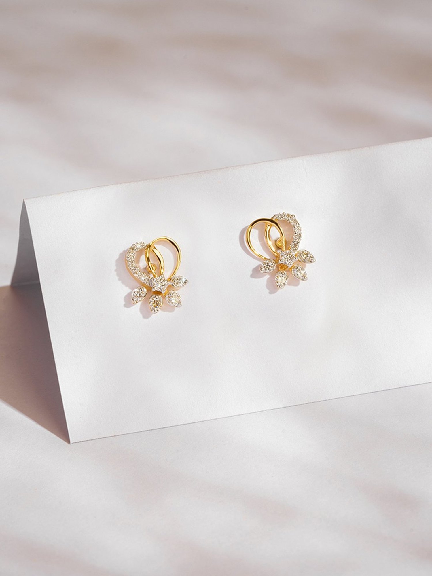 P.N.Gadgil Jewellers 14k Gold Retro Charm Stud Diamond Earrings For Women