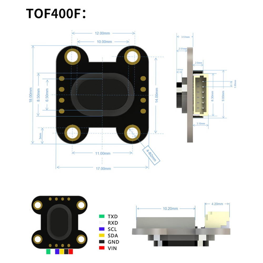TOF400F Distance Sensor Module 4M Distance MODBUS IIC Serial Port Output Multi-Mode