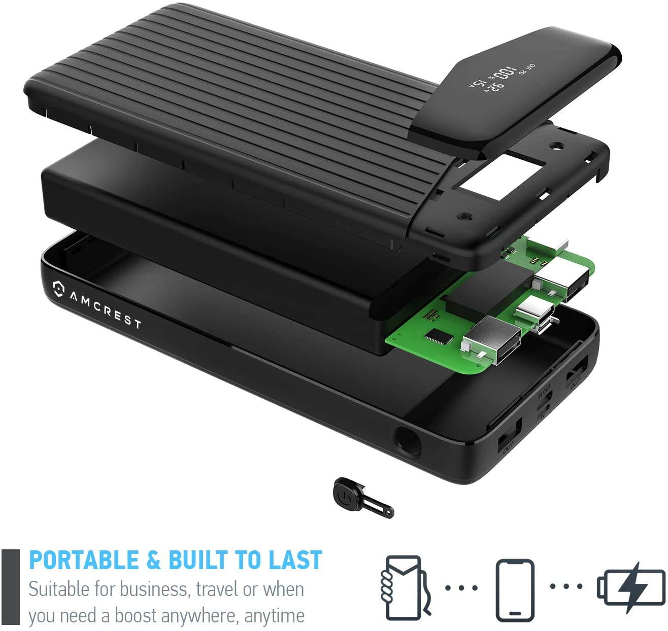 Amcrest USB C Power Bank, 26800mAh Portable Charger USB C, Power Bank Fast Charging 22W PD 3.0, Type C Battery Bank Powerbank with LED Display for Android & iOS Smartphone Devices, and More