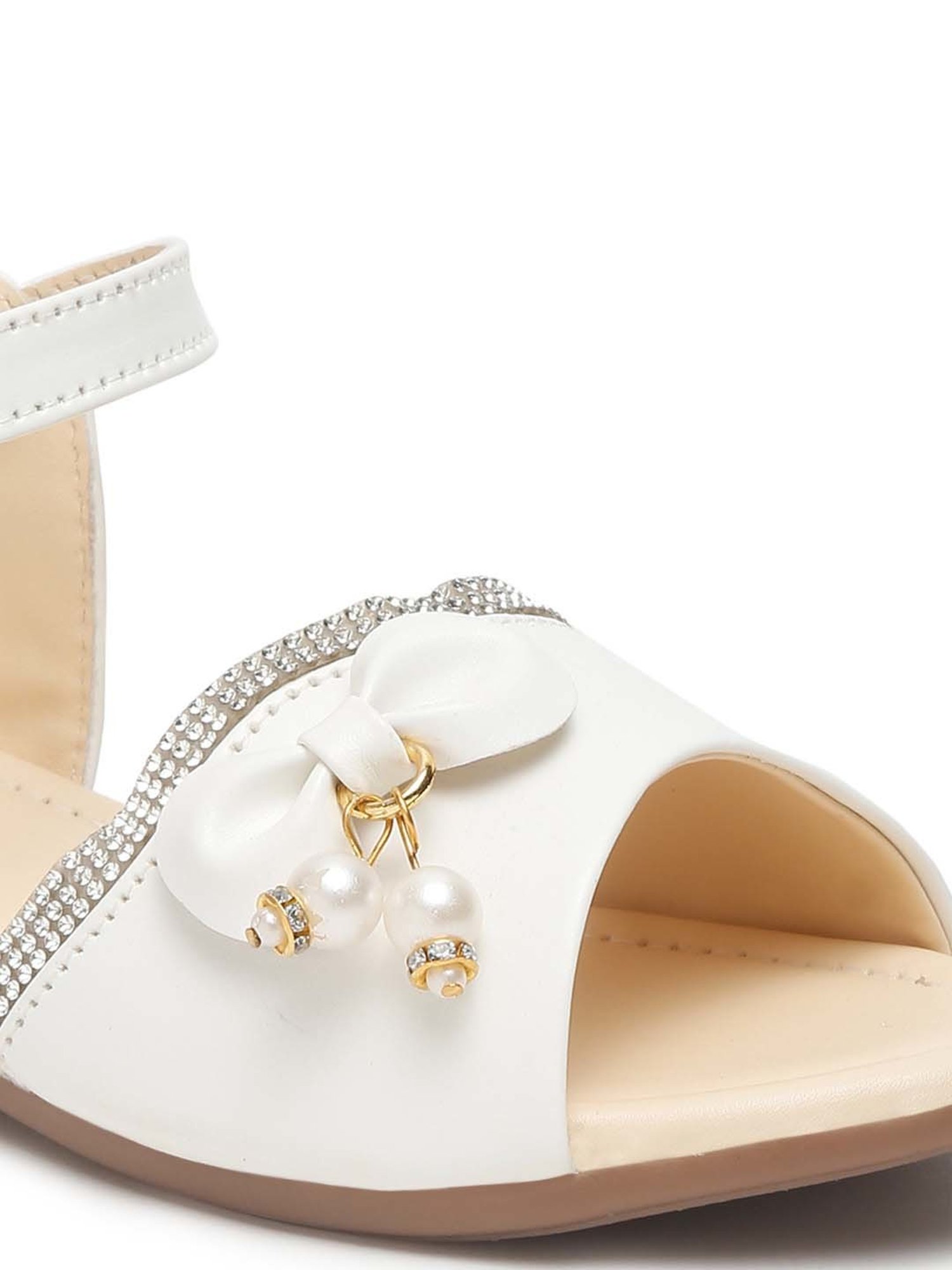 Tiny Bugs Kids White Bow Embellished Ankle Strap Sandals
