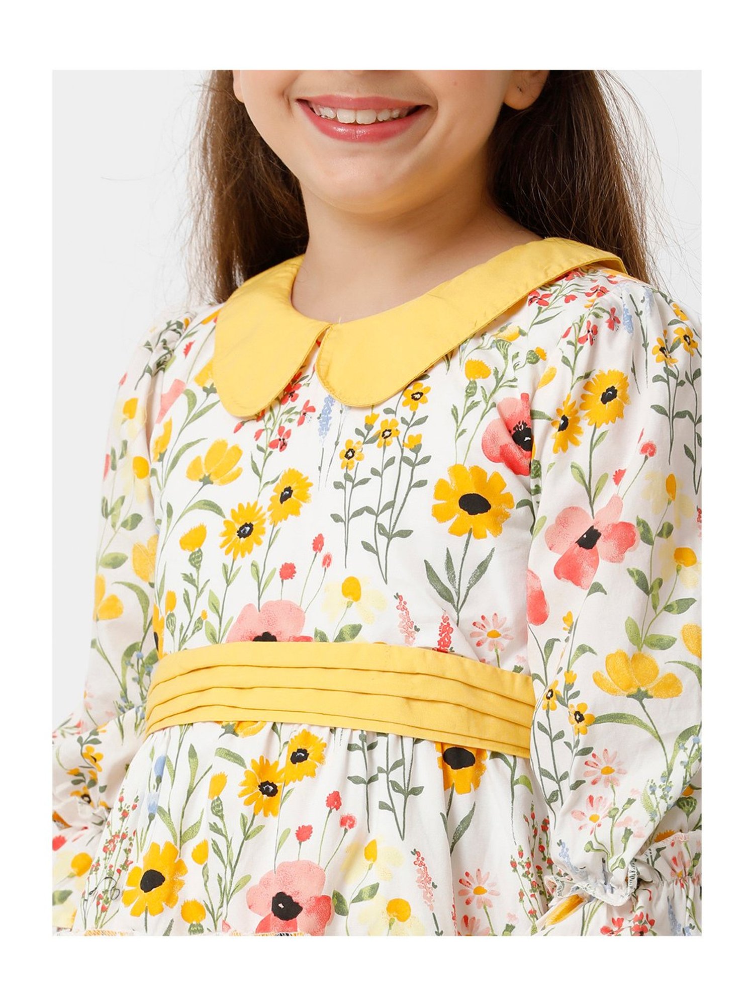 Kate & Oscar Kids White & Yellow Floral Print Dress
