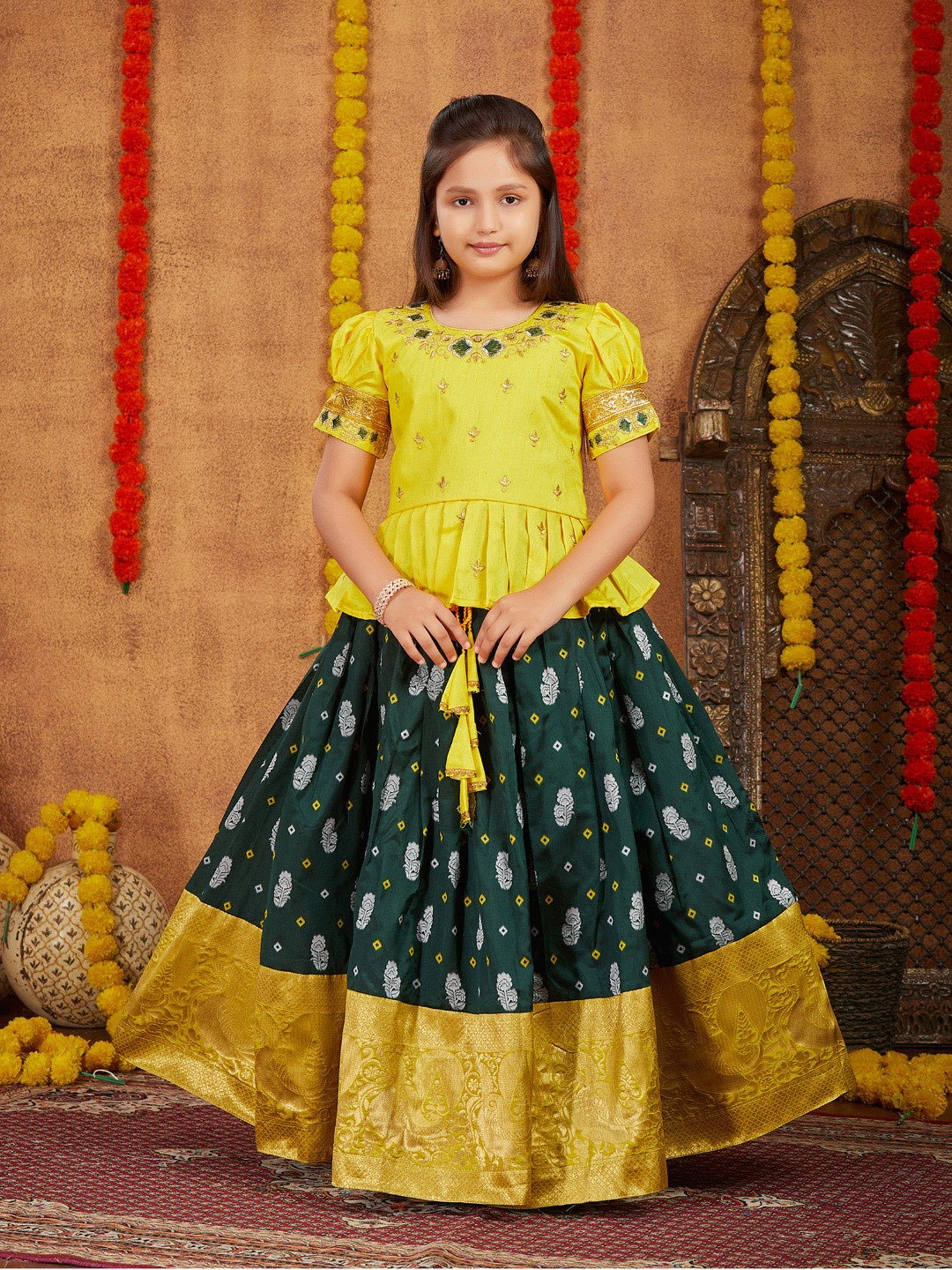 A Little Fable Kids Red & Beige Embellished Lehenga Choli