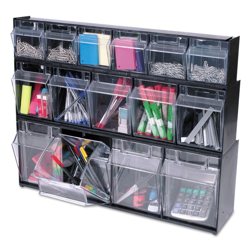 Deflecto Tilt Bin Plastic Storage System w/5 Bins 23 5/8 x 5 1/4 x 6 1/2 Black 20504OP