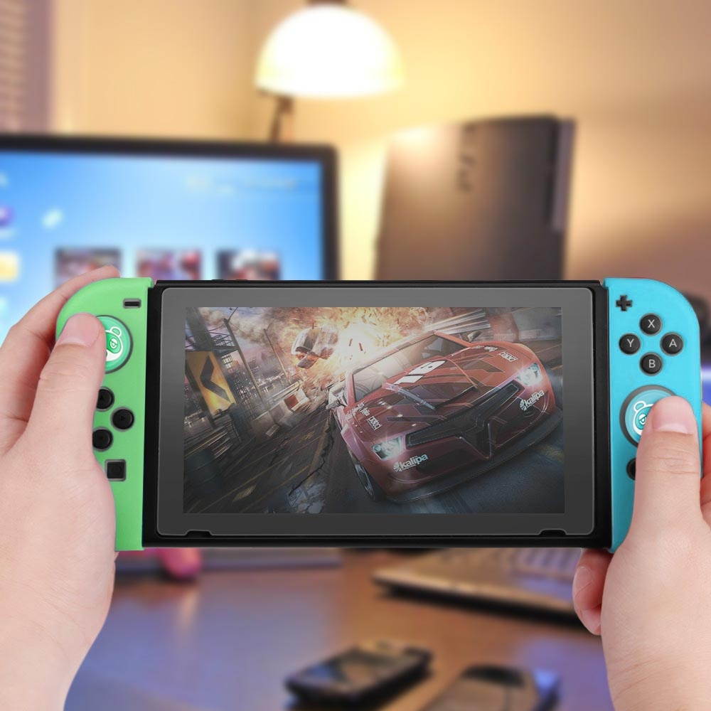 Nintendo Switch Joy-Con Grip Gel Guards with Thumb Grips Caps - Protective Case Covers Anti-Slip Lightweight Animal Crossing Design Joy Con Comfort Grip Controller Skin Accessories (1 Pair Raccoon)