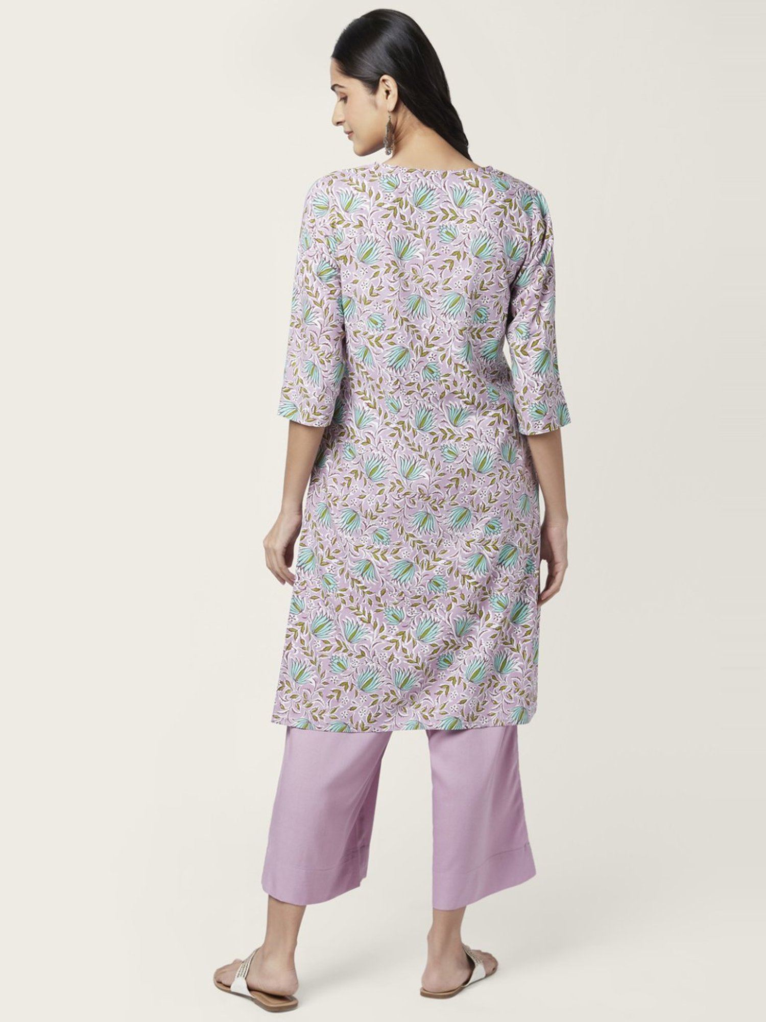 Rangmanch by Pantaloons Lilac Floral Print Kurta Palazzo Set