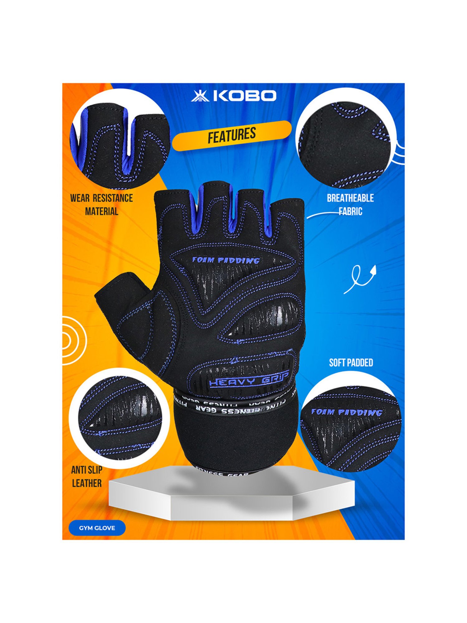 Kobo Weight Lifting Gym Gloves (Black) Size - S