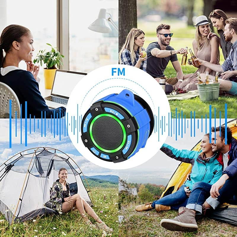 Shower Speaker FM Radio  IPX7 Wireless Waterproof Bluetooth Speaker with Super Bass HD Sound 7 Colorful Light Show Suction Cup for Bathroom Beach Pool Bike Outdoor Home 2020 Upgrade