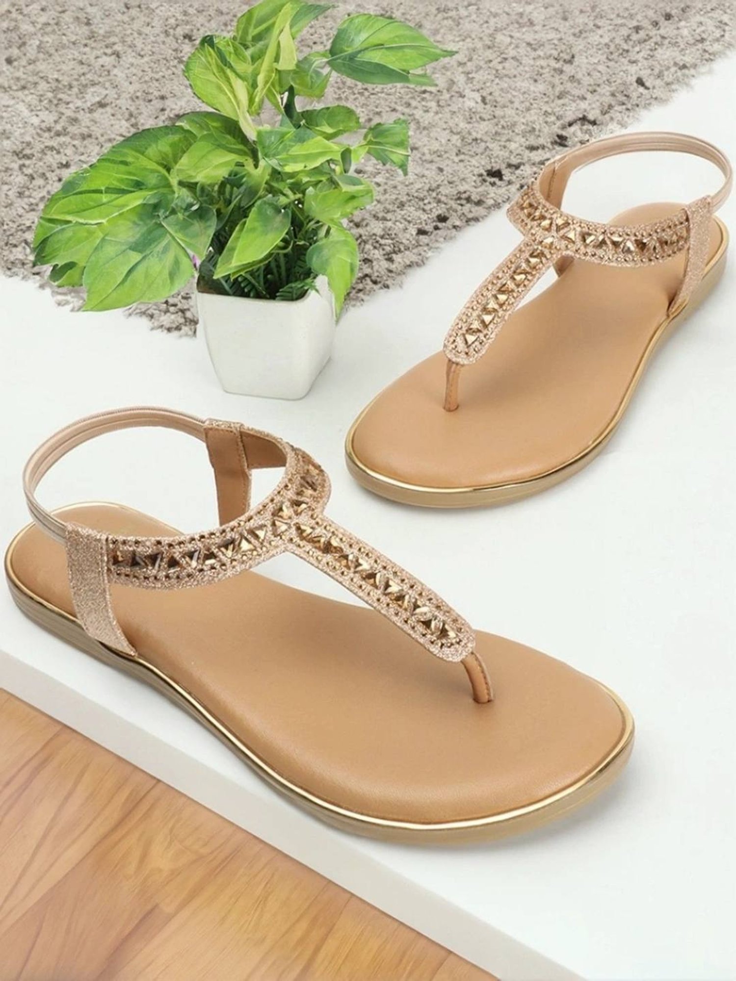 Carlton London Women's Beige Ankle Strap Sandals