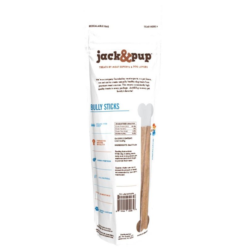 Jack&Pup Thick Bully Sticks Beef Dog Treats - 2ct