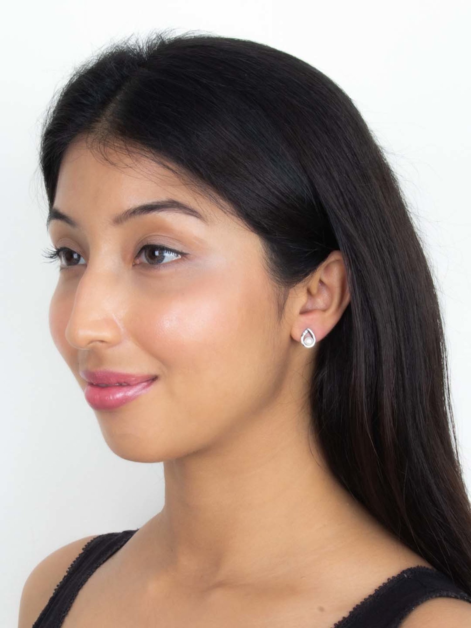 Ornate Jewels 92.5 Sterling Silver Pearl Earrings with Silver Frame for Women