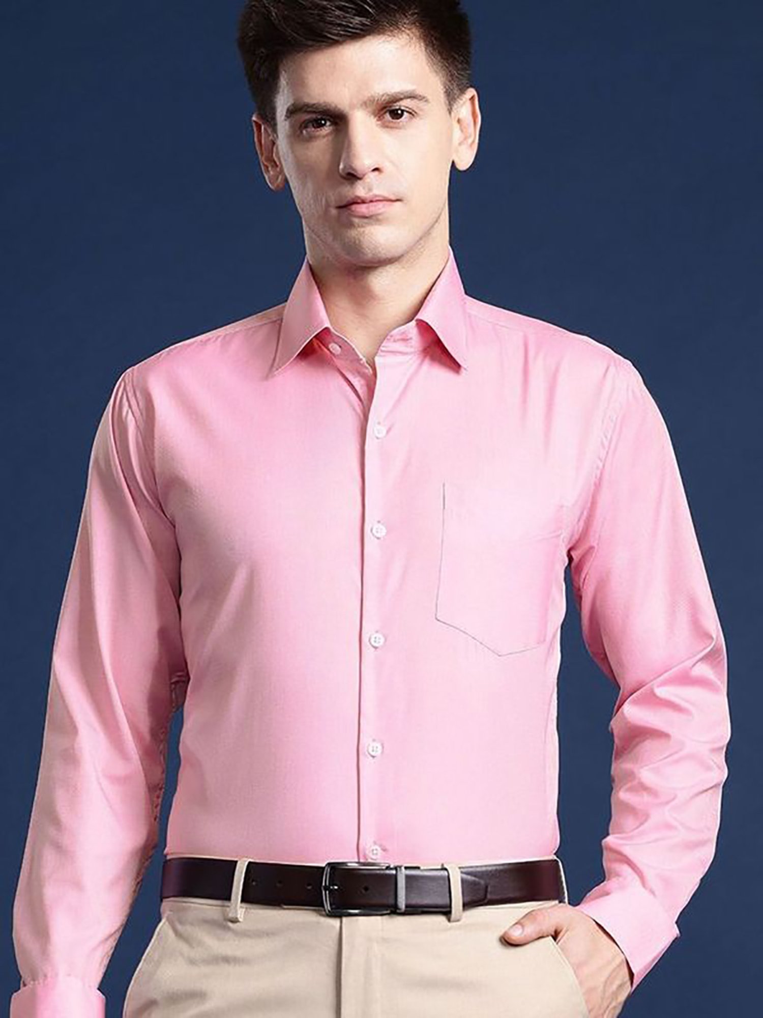 Hancock Pink Cotton Slim Fit Solid Shirts