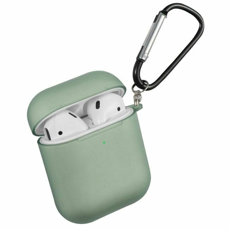 Translucent Matte Soft TPU Skin Cover Case with Keychain For AirPods 1/2, Green
