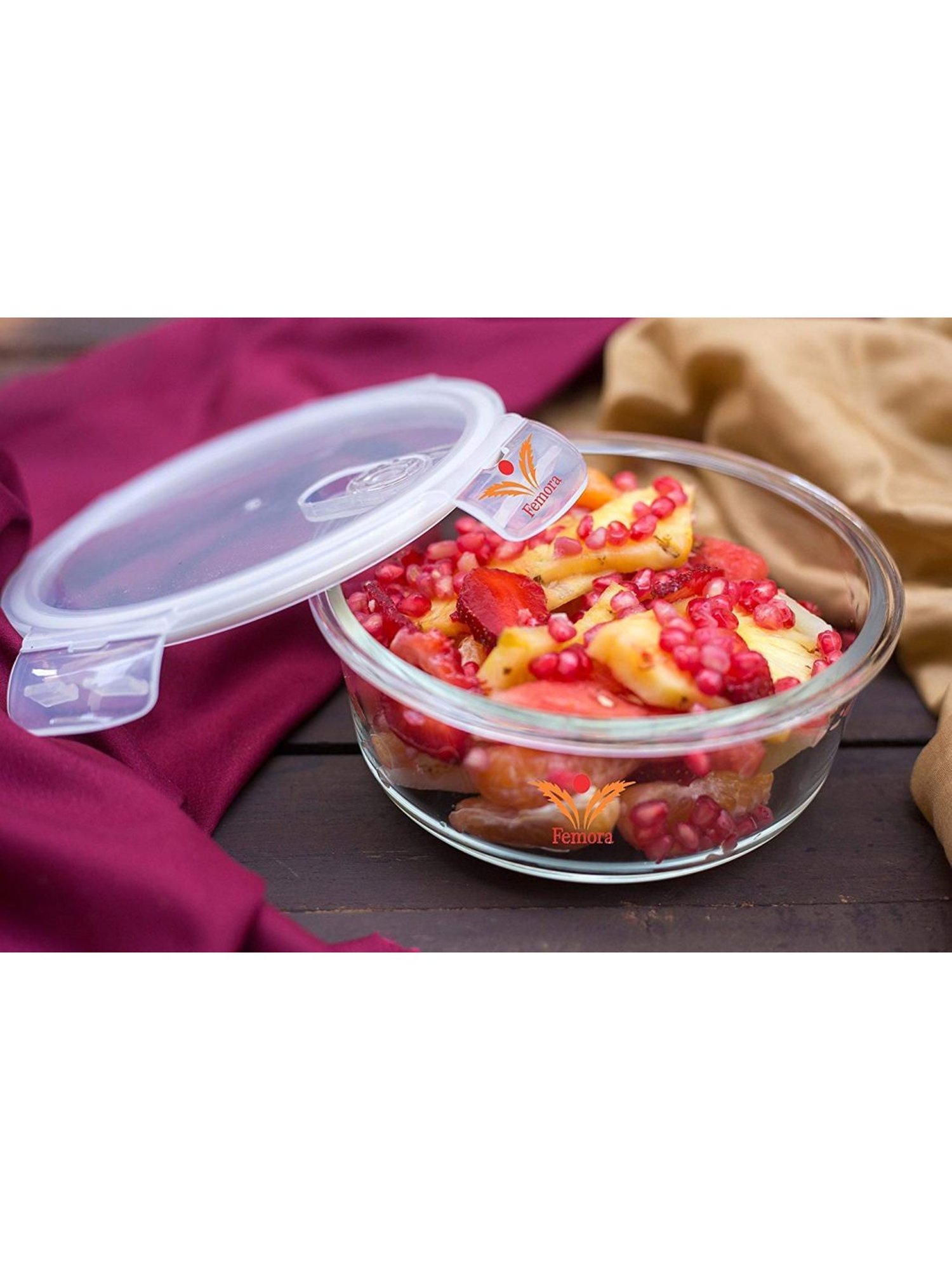 Femora Borosilicate Glass Round Microwave Safe Container (380 ml) - Set of 2