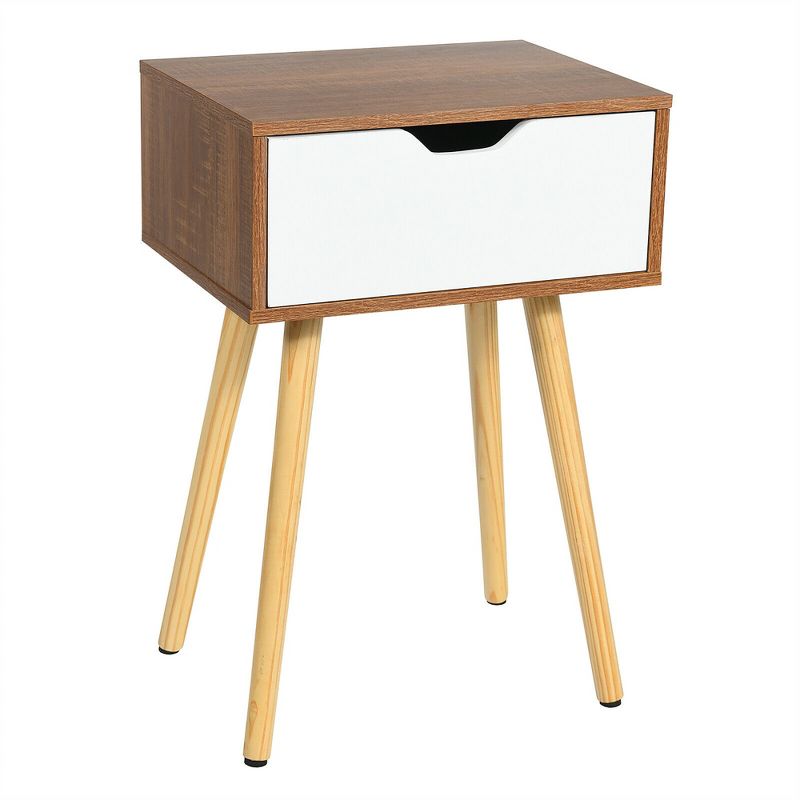 Costway Nightstand End Side Sofa Table Storage Drawer Living Room Furni W/Solid Wood Leg