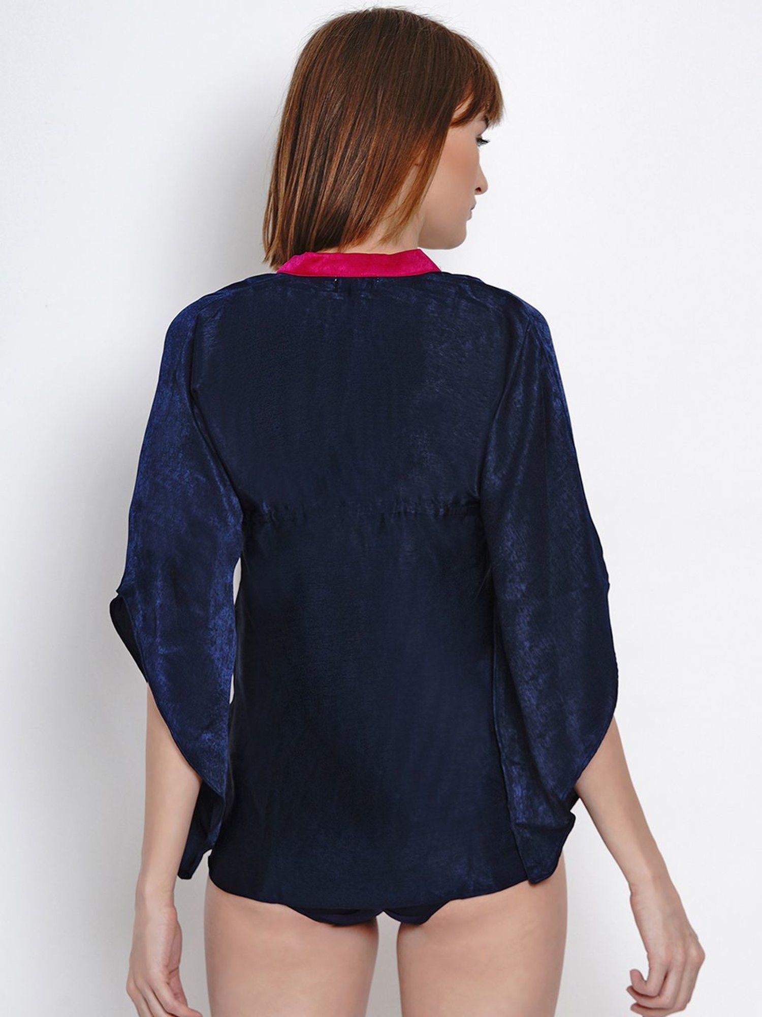 Erotissch Navy Solid V Neck Robe